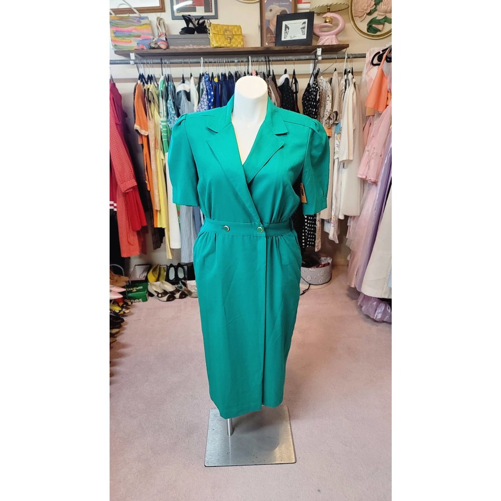XL green 1980s/90s shirt dress